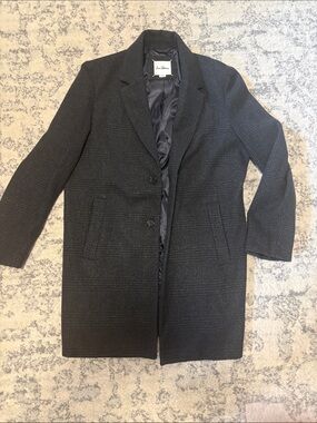 Sam Edelman Black Textured Single-Breasted Plaid Pea Coat